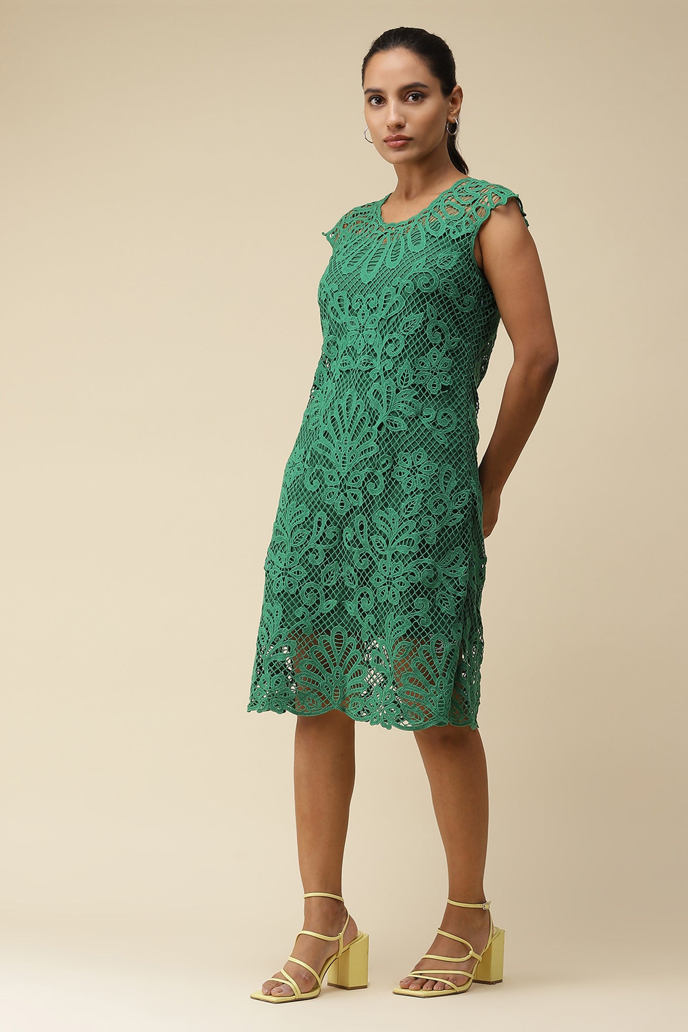 label ritu kumar Green Schiffli Short Dress western  designer wear online shopping melange singapore