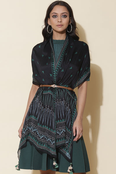 Label Ritu Kumar Black & Green Printed Scarf online shopping melange singapore indian designer wear