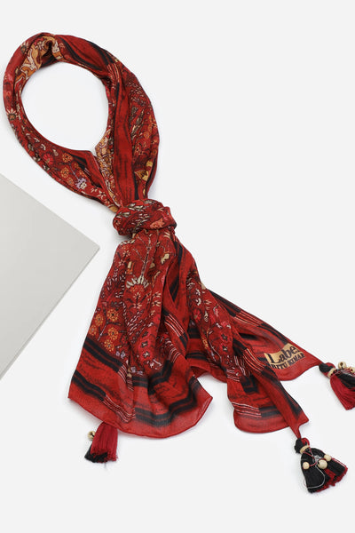 Label Ritu Kumar Red Printed Rectangular Scarf online shopping melange singapore indian designer wear