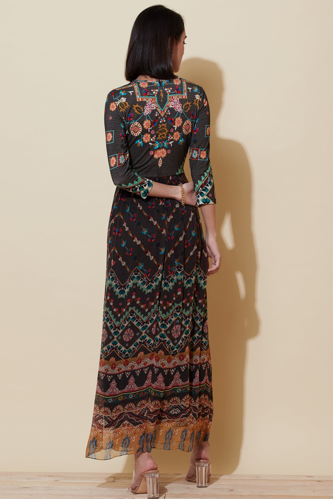 label ritu kumar Black Printed Long Dress online shopping melange singapore indian designer wear