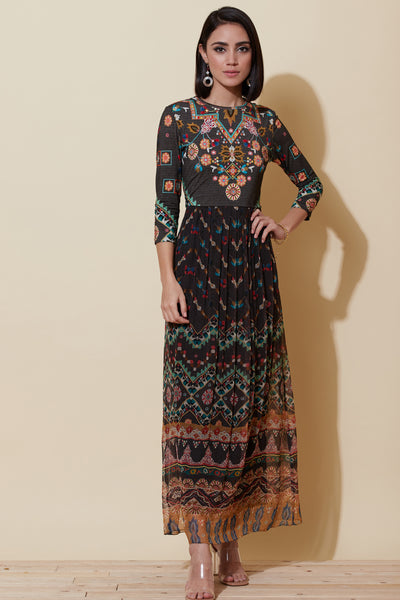 label ritu kumar Black Printed Long Dress online shopping melange singapore indian designer wear