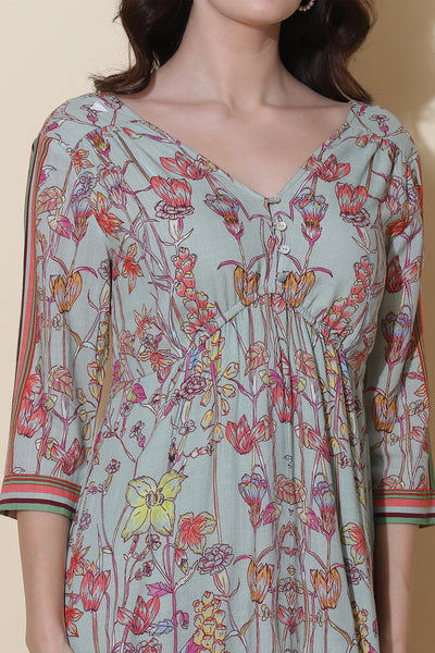 label ritu kumar Mint Floral Printed Maxi Dress western  designer wear online shopping melange singapore