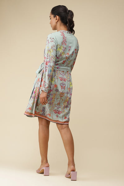 label ritu kumar Mint Floral Printed Short Dress western  designer wear online shopping melange singapore