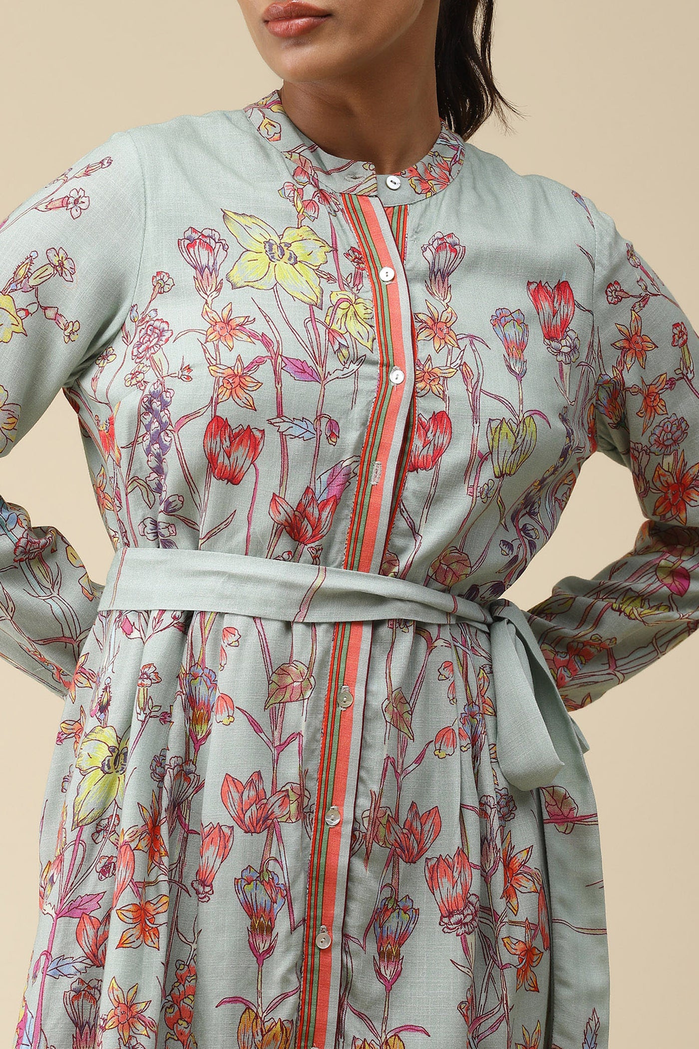 label ritu kumar Mint Floral Printed Short Dress western  designer wear online shopping melange singapore