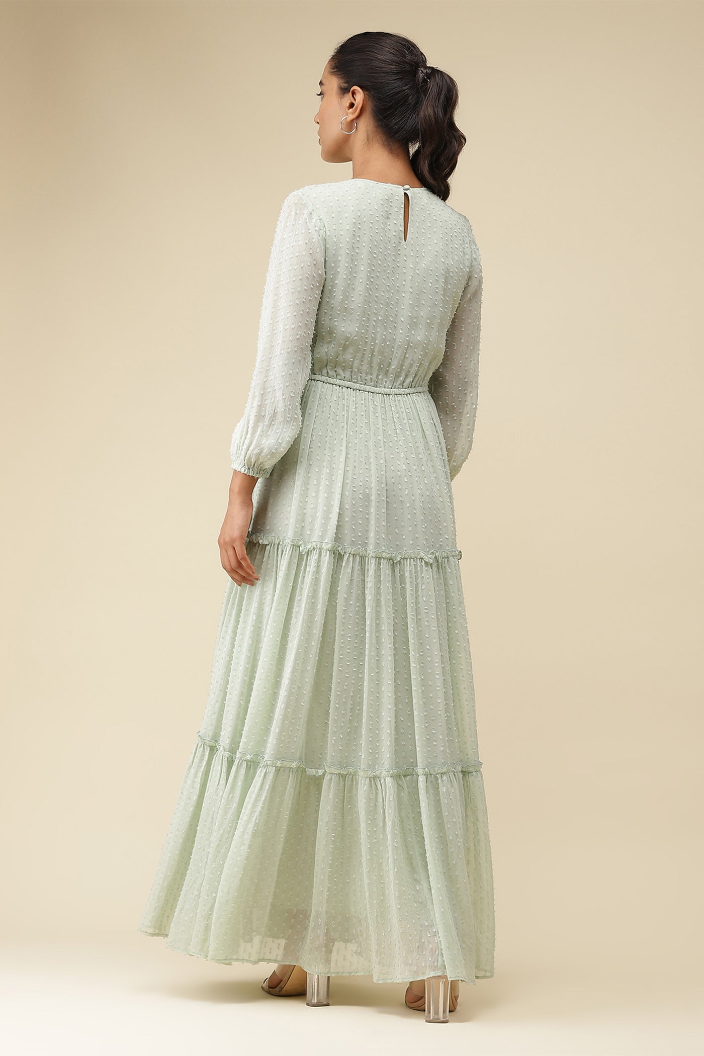 label ritu kumar Mint Pleated Maxi Dress western  designer wear online shopping melange singapore