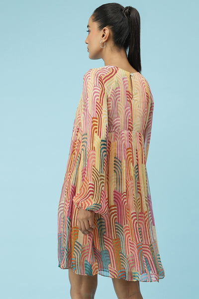 label ritu kumar Multi Color Printed Short Dress western  designer wear online shopping melange singapore