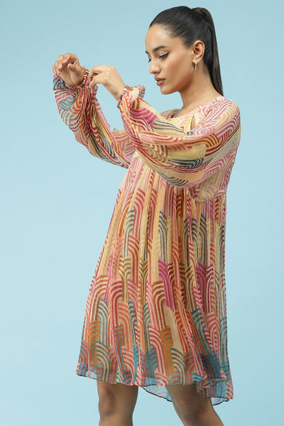label ritu kumar Multi Color Printed Short Dress western  designer wear online shopping melange singapore