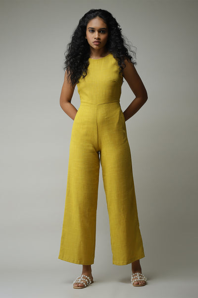 label ritu kumar mustard solid jumpsuit   western  designer wear online shopping melange singapore