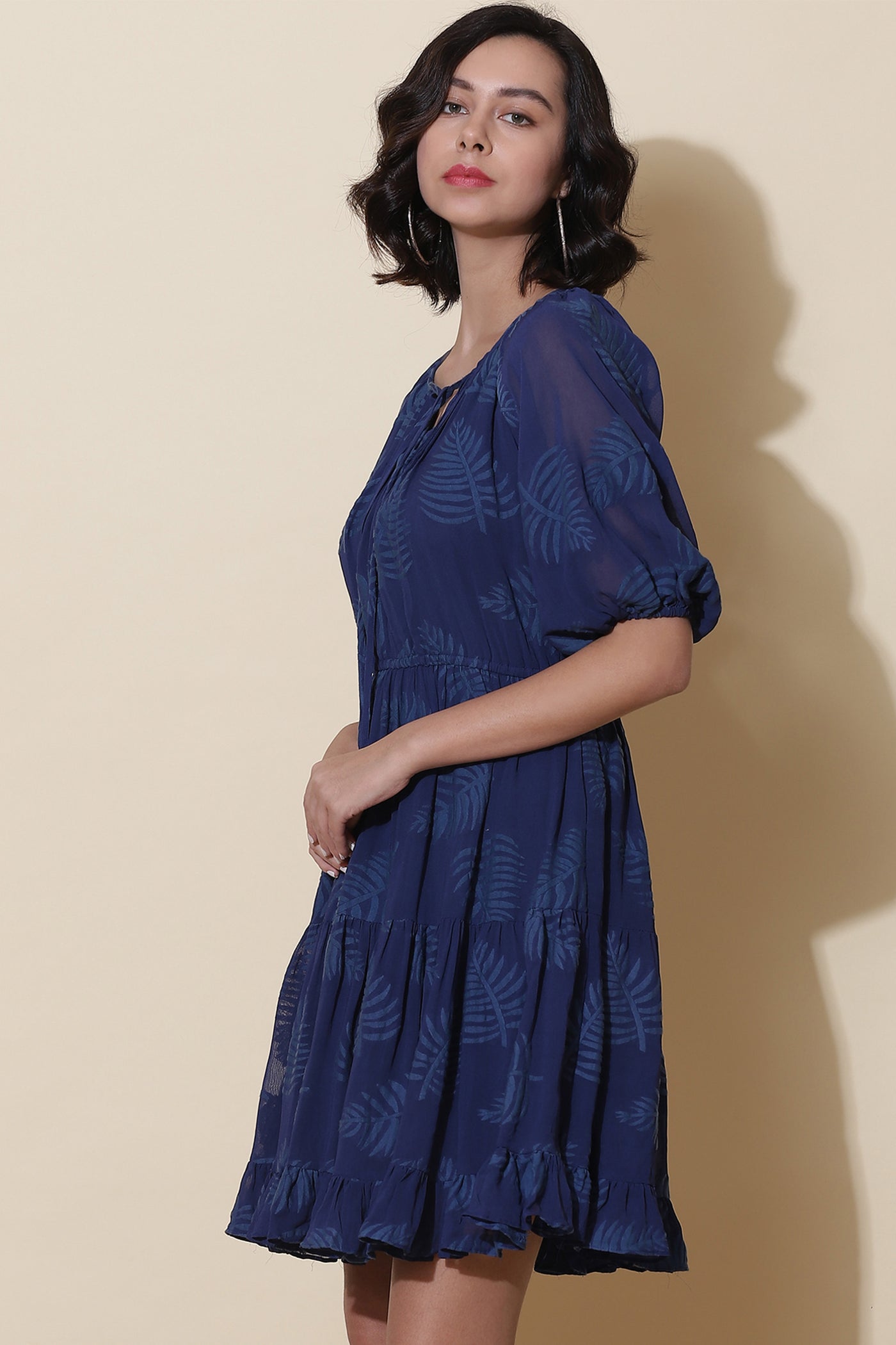 label ritu kumar Navy Jacquard Short Dress western  designer wear online shopping melange singapore