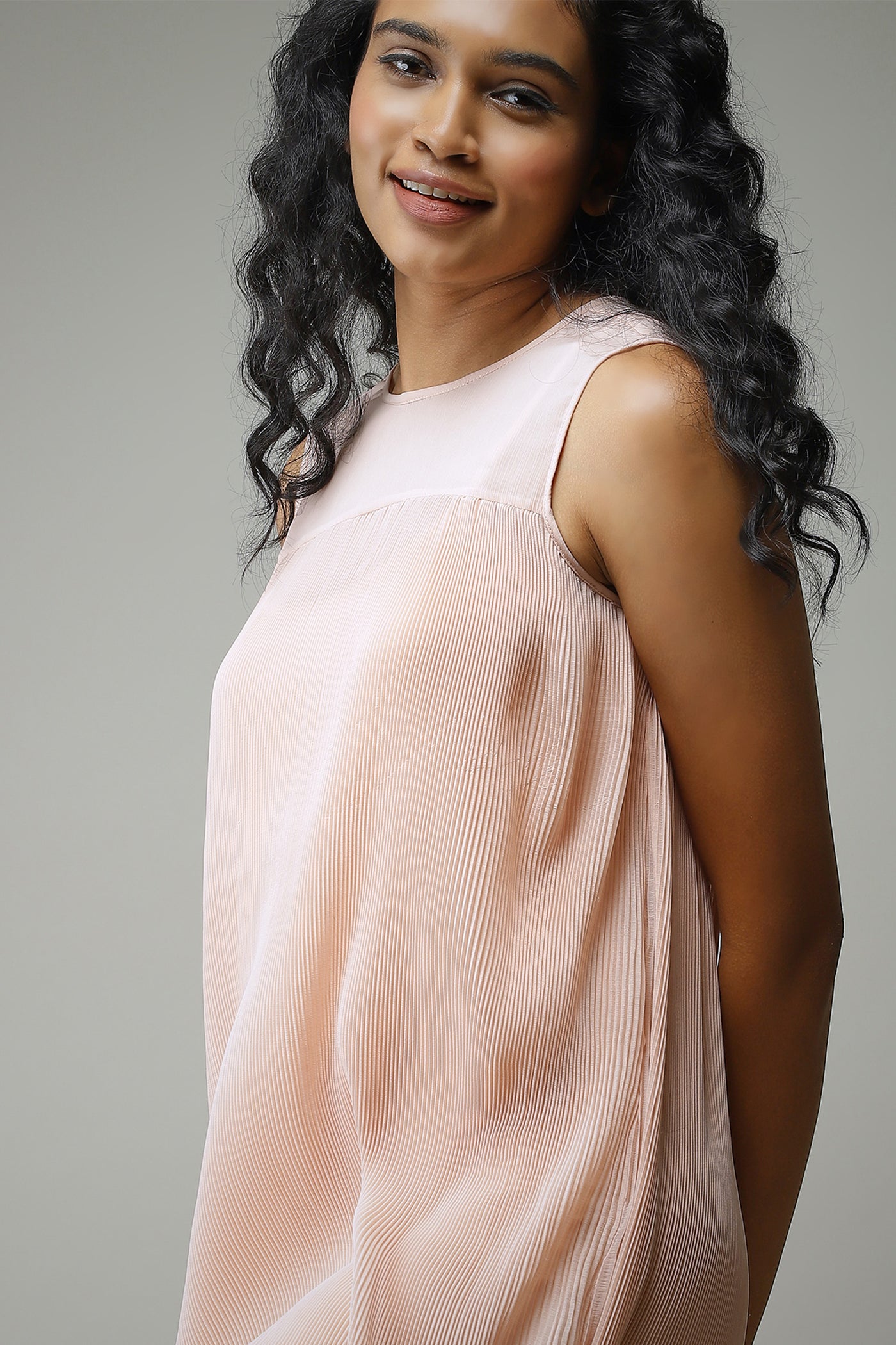 label ritu kumar Peach Solid Midi Dress With Camisole western  designer wear online shopping melange singapore