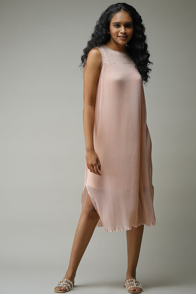 label ritu kumar Peach Solid Midi Dress With Camisole western  designer wear online shopping melange singapore