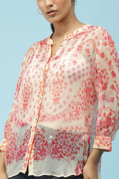 label ritu kumar Pink Floral Print Shirt With Camisole western  designer wear online shopping melange singapore