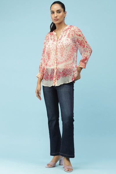 label ritu kumar Pink Floral Print Shirt With Camisole western  designer wear online shopping melange singapore