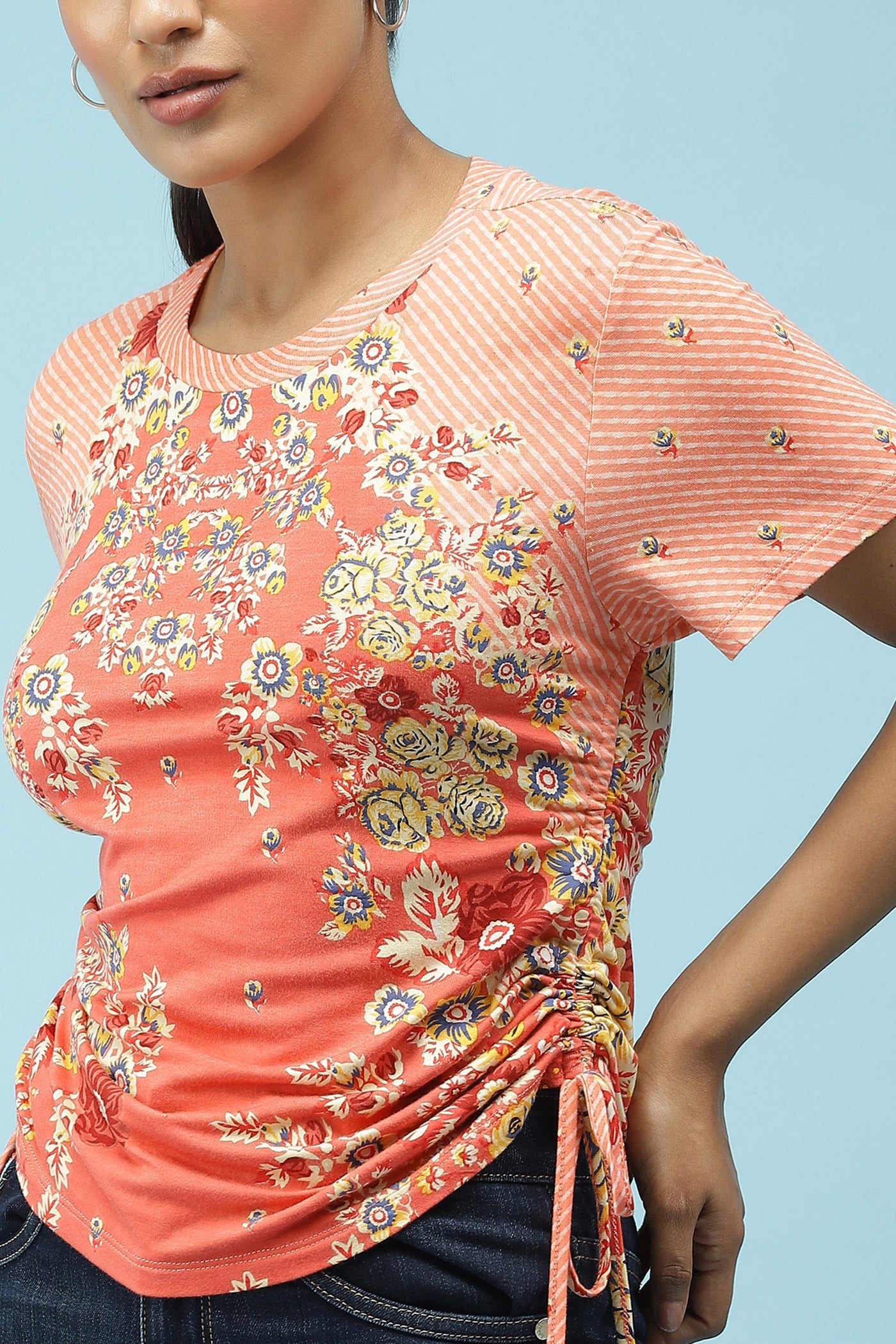 label ritu kumar Pink Floral Printed Crop Top western  designer wear online shopping melange singapore