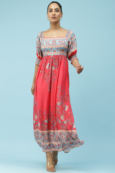 label ritu kumar Pink Floral Printed Maxi Dress western  designer wear online shopping melange singapore