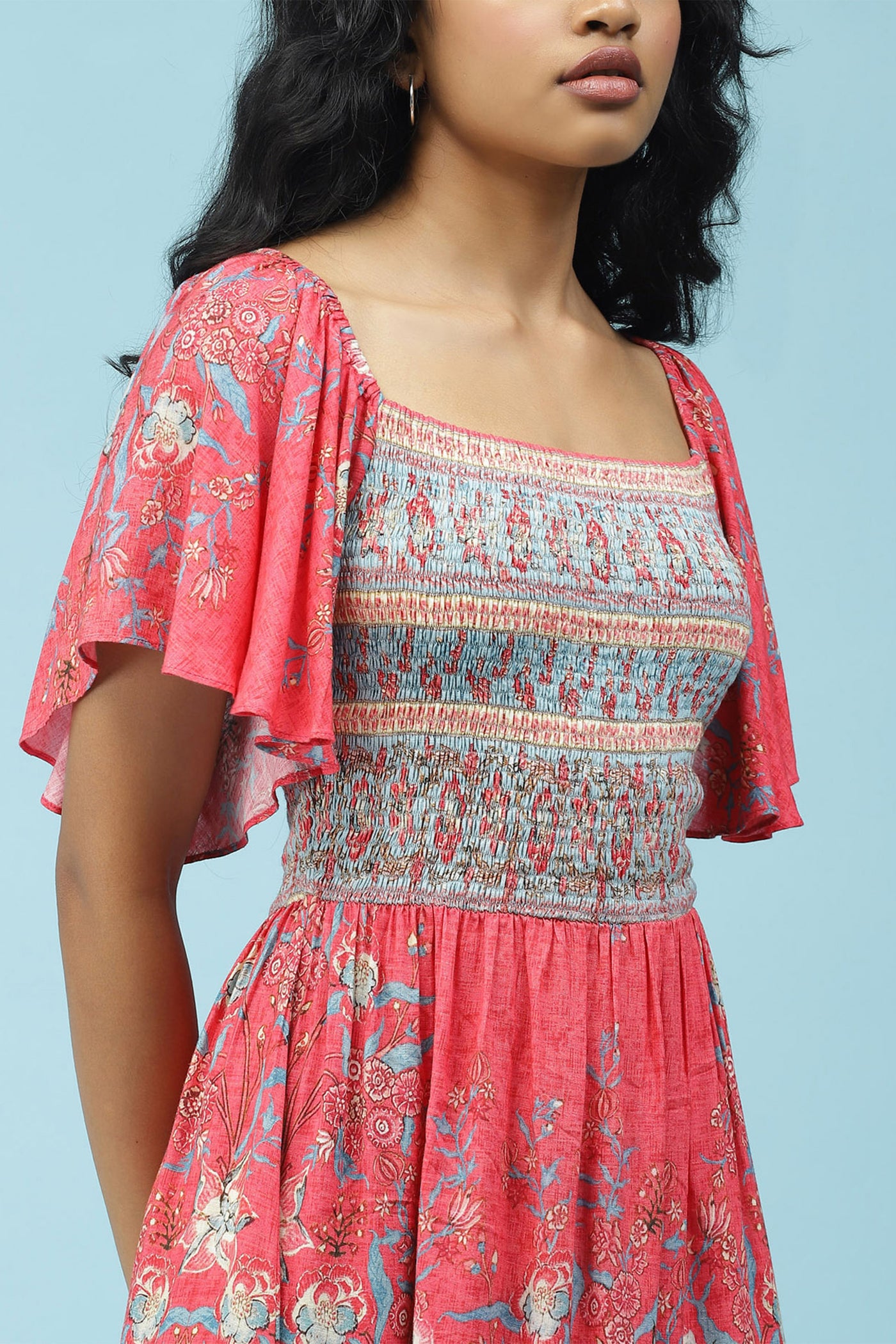 label ritu kumar Pink Floral Printed Short Dress western  designer wear online shopping melange singapore