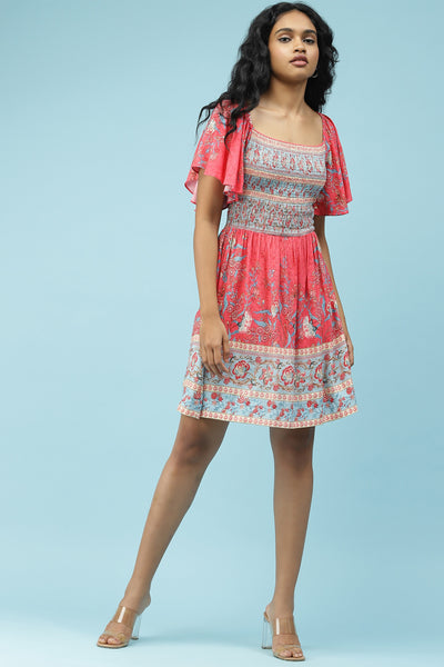 label ritu kumar Pink Floral Printed Short Dress western  designer wear online shopping melange singapore