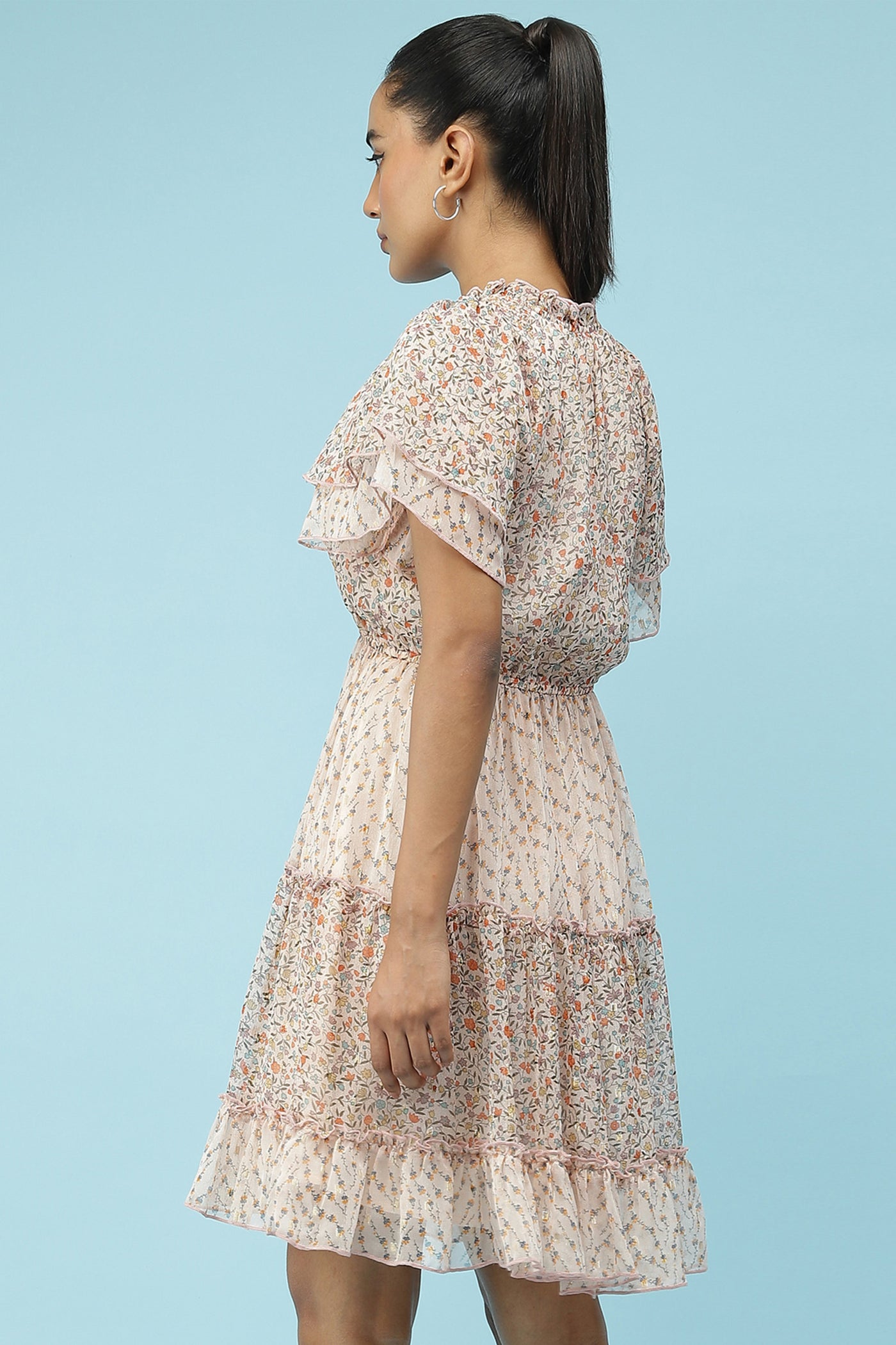 label ritu kumarPink Floral Printed Short Dress  western  designer wear online shopping melange singapore