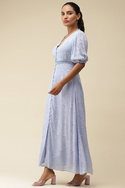 label ritu kumar Powder Blue Jacquard Long Dress western  designer wear online shopping melange singapore