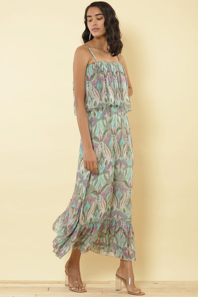label ritu kumar Printed strappy long dress green online shopping melange singapore indian designer wear