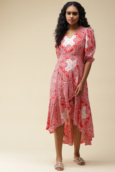 label ritu kumar Red Printed Maxi Dress western  designer wear online shopping melange singapore