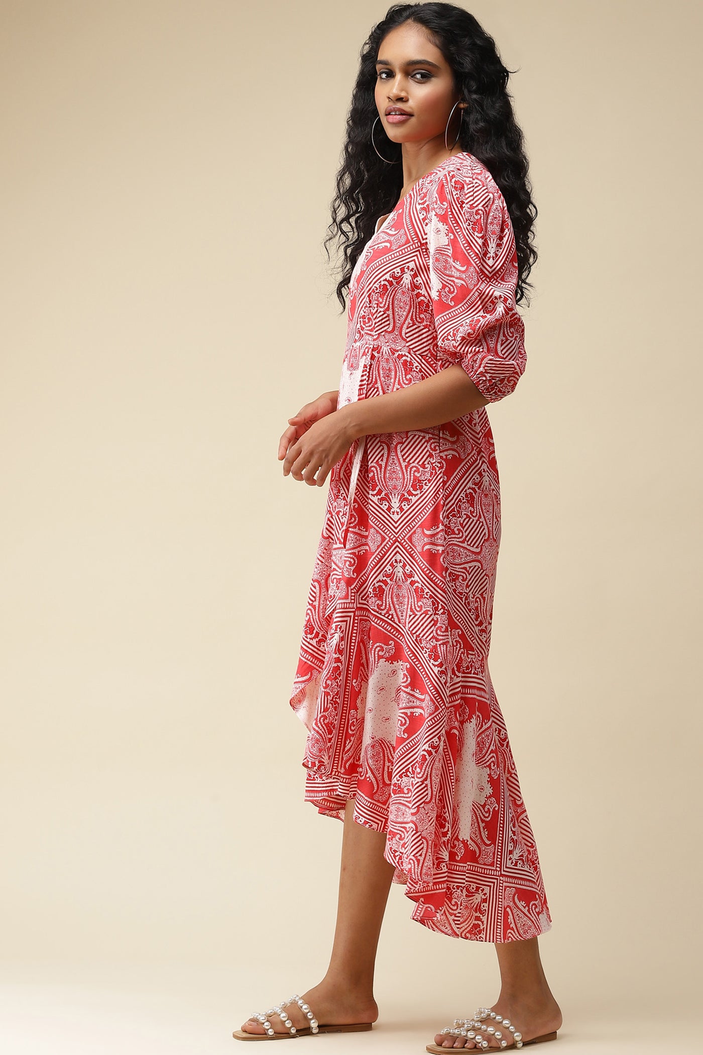 label ritu kumar Red Printed Maxi Dress western  designer wear online shopping melange singapore
