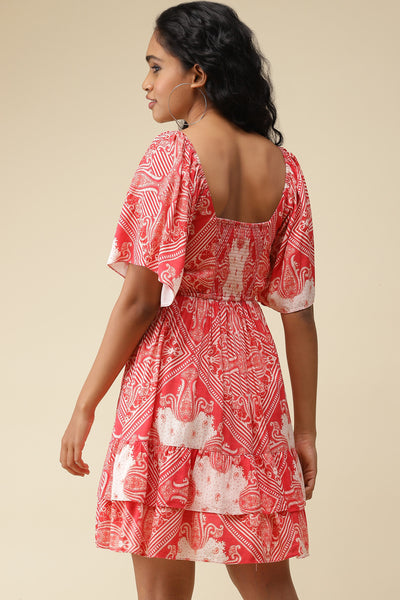 label ritu kumar Red Printed Short Dress western  designer wear online shopping melange singapore
