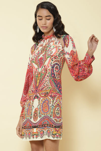 Ritu Kumar - Pink Printed Short Dress - Melange Singapore - Indian Designer Wear Online Shopping
