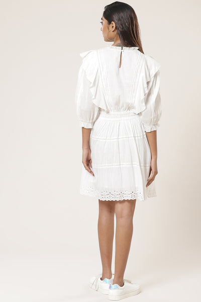 label ritu kumar Round neck half sleeves solid short dress white online shopping melange singapore indian designer wear