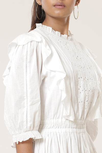 label ritu kumar Round neck half sleeves solid short dress white online shopping melange singapore indian designer wear