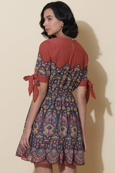 label ritu kumar Rust Printed Short Dress western  designer wear online shopping melange singapore