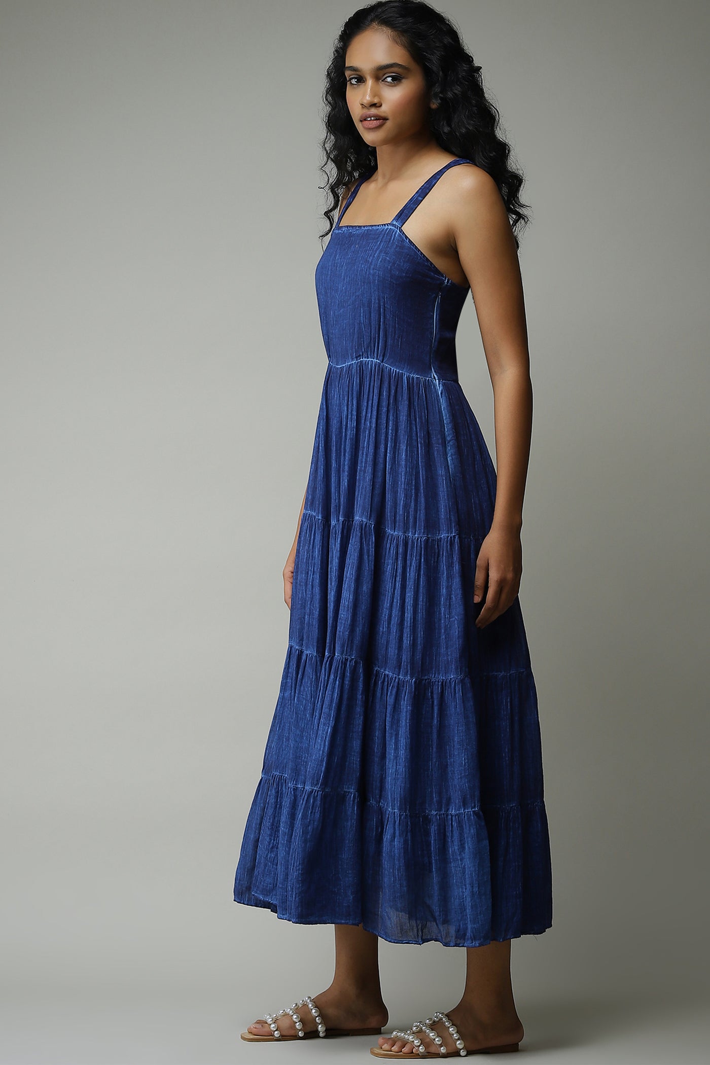 label ritu kumar Indigo Strappy Solid Long Dress western  designer wear online shopping melange singapore