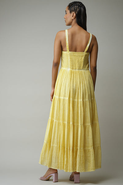 label ritu kumar Yellow Strappy Solid Long Dress western  designer wear online shopping melange singapore
