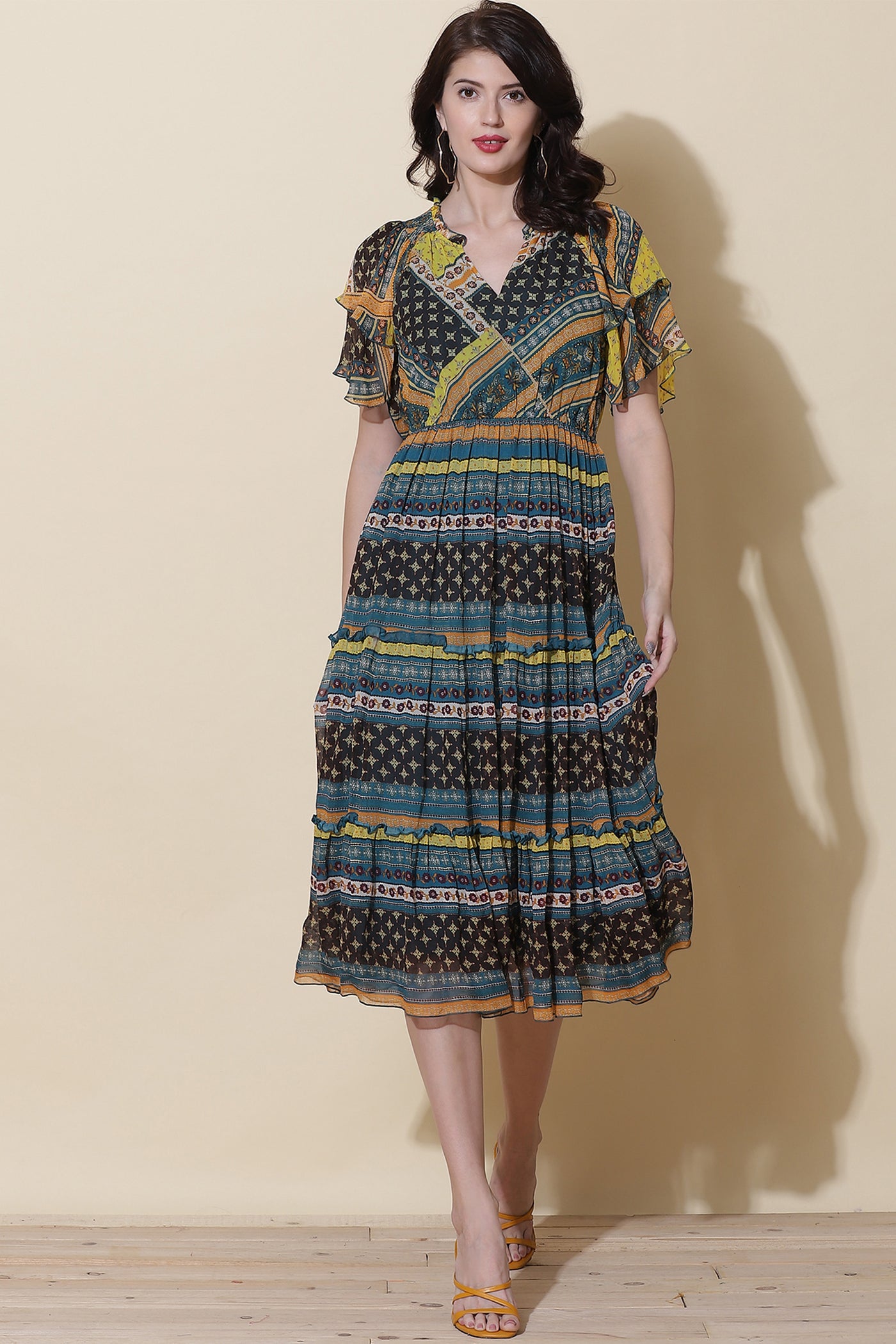label ritu kumar Teal Printed Maxi Dress  western  designer wear online shopping melange singapore