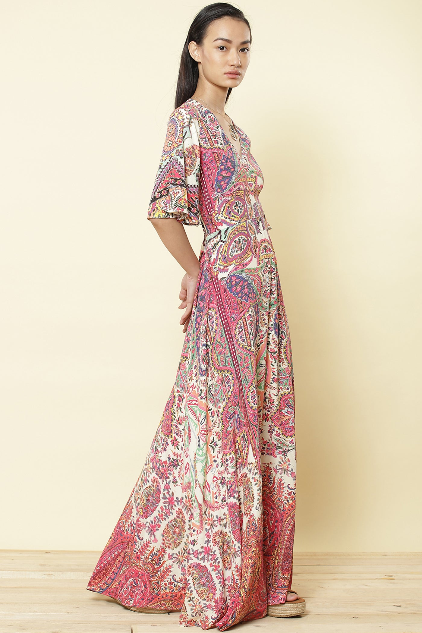 label ritu kumar Half Sleeves Printed Long Dress pink online shopping melange singapore indian designer wear