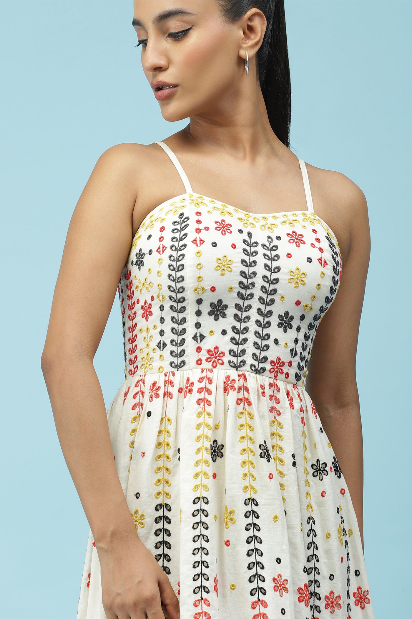 label ritu kumar White Embroidered Strappy Midi Dress western  designer wear online shopping melange singapore