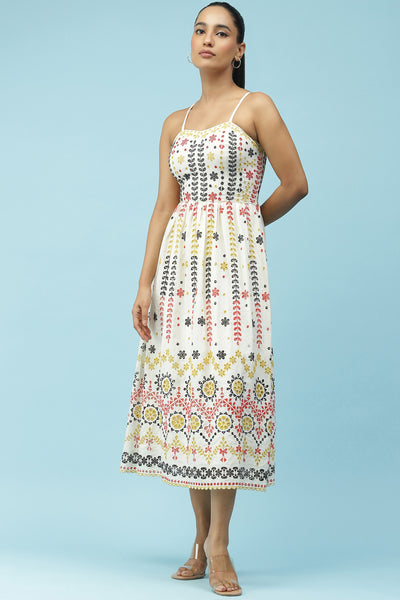 label ritu kumar White Embroidered Strappy Midi Dress western  designer wear online shopping melange singapore