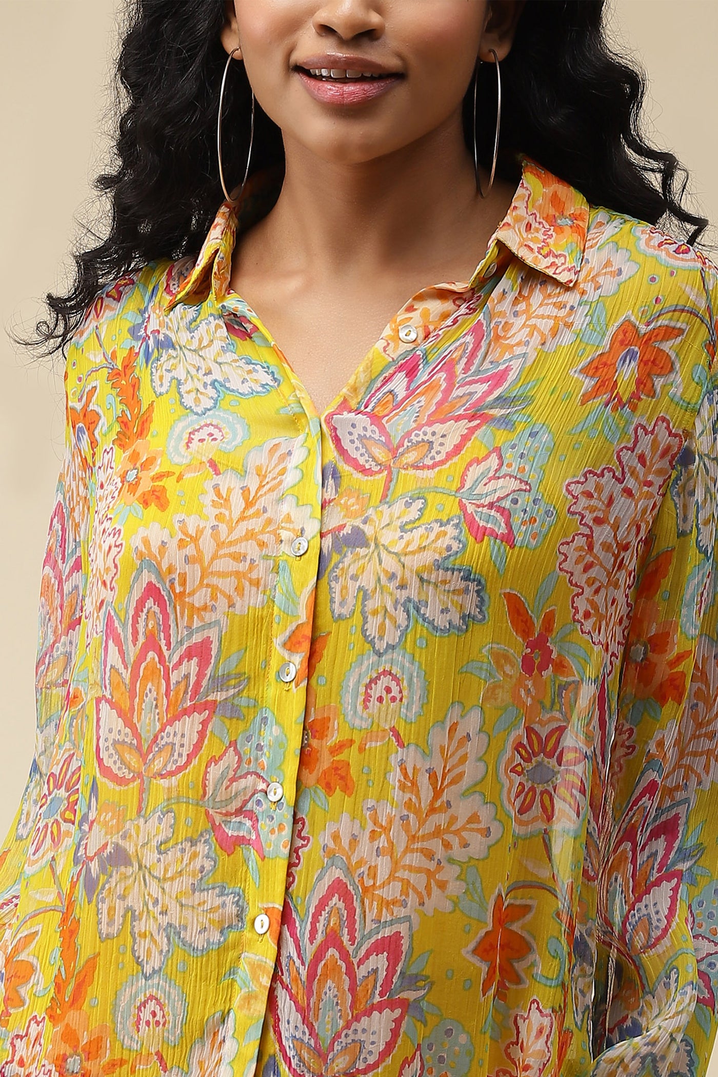 label ritu kumar Yellow Floral Printed Shirt With Camisole western  designer wear online shopping melange singapore