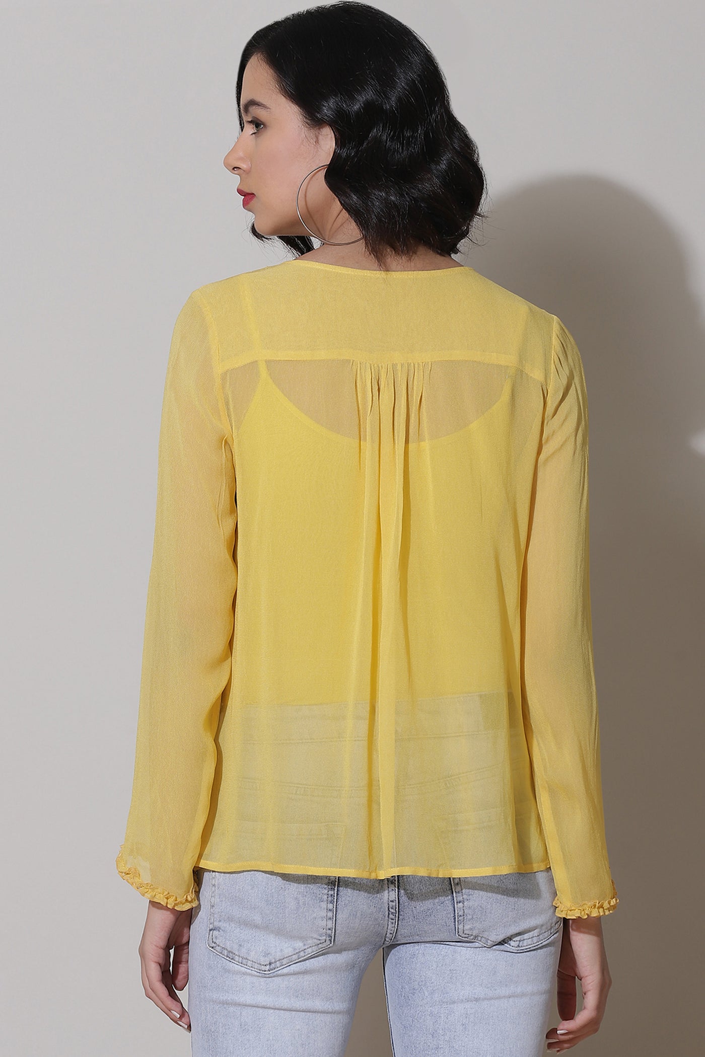 label ritu kumar Yellow Pleated Top With Camisole western  designer wear online shopping melange singapore