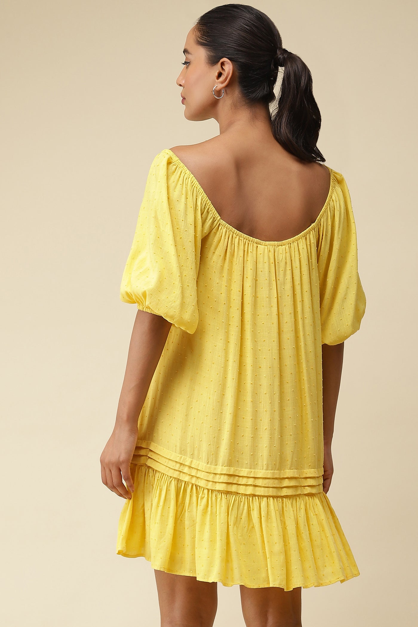 label ritu kumar Yellow Solid Short Dress western  designer wear online shopping melange singapore