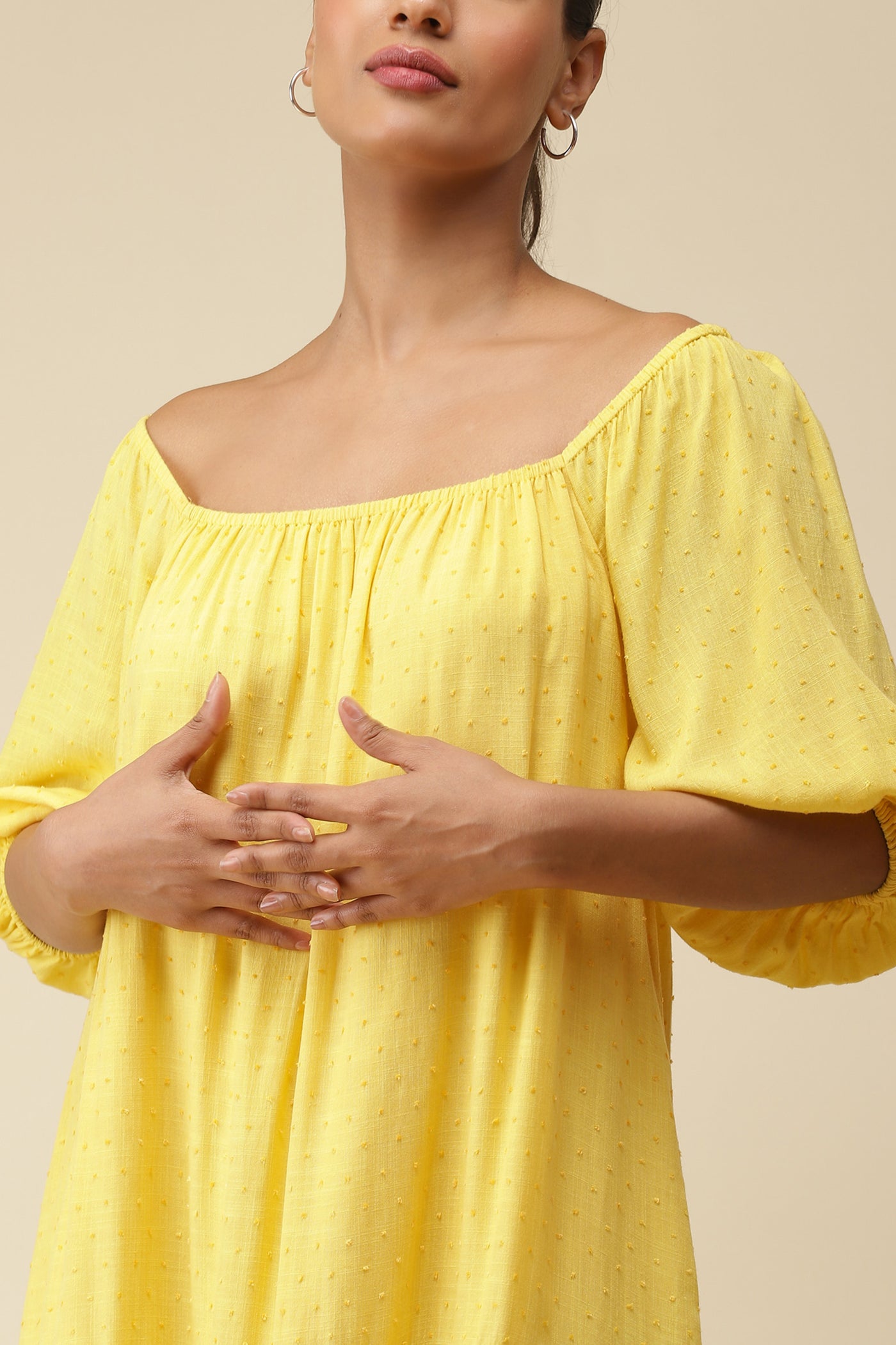 label ritu kumar Yellow Solid Short Dress western  designer wear online shopping melange singapore