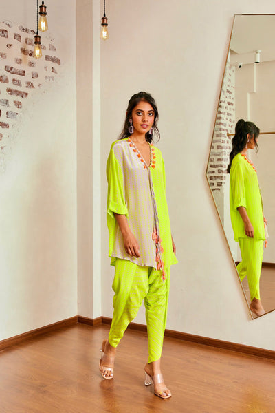 Maison Blu Half And Half Kurti With Tassels And Dhoti  online shopping melange singapore indian designer wear