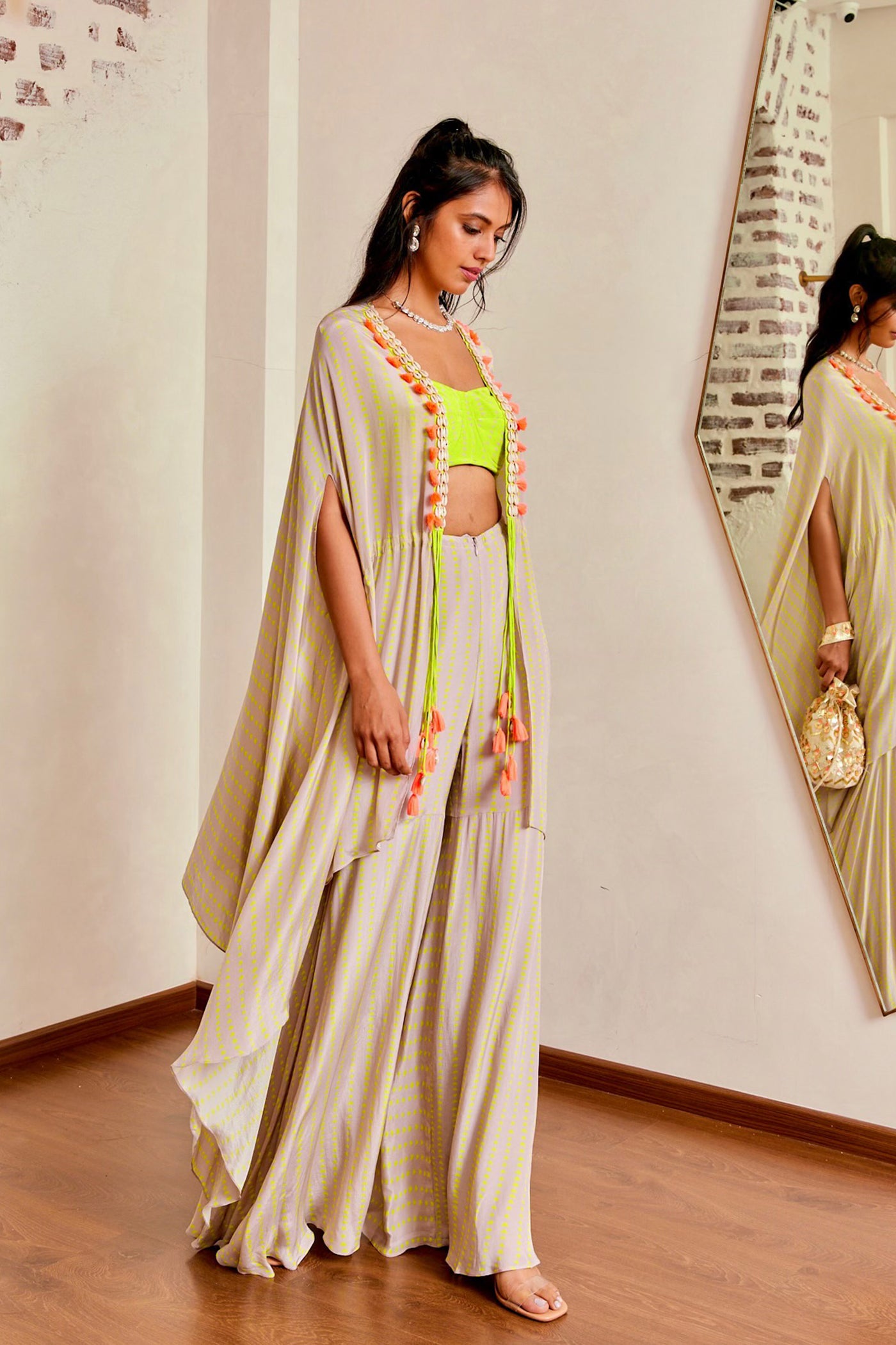 Maison Blu Mauve Shell Cape Sharara Set online shopping melange singapore indian designer wear green