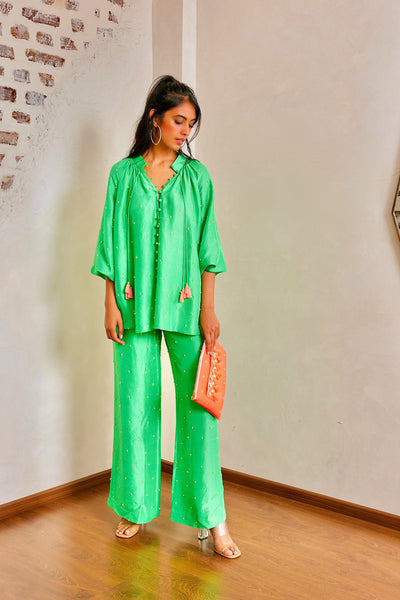 Maison Blu Pearl Gather Shirt With Flare Pant western indian designer wear online shopping melange singapore