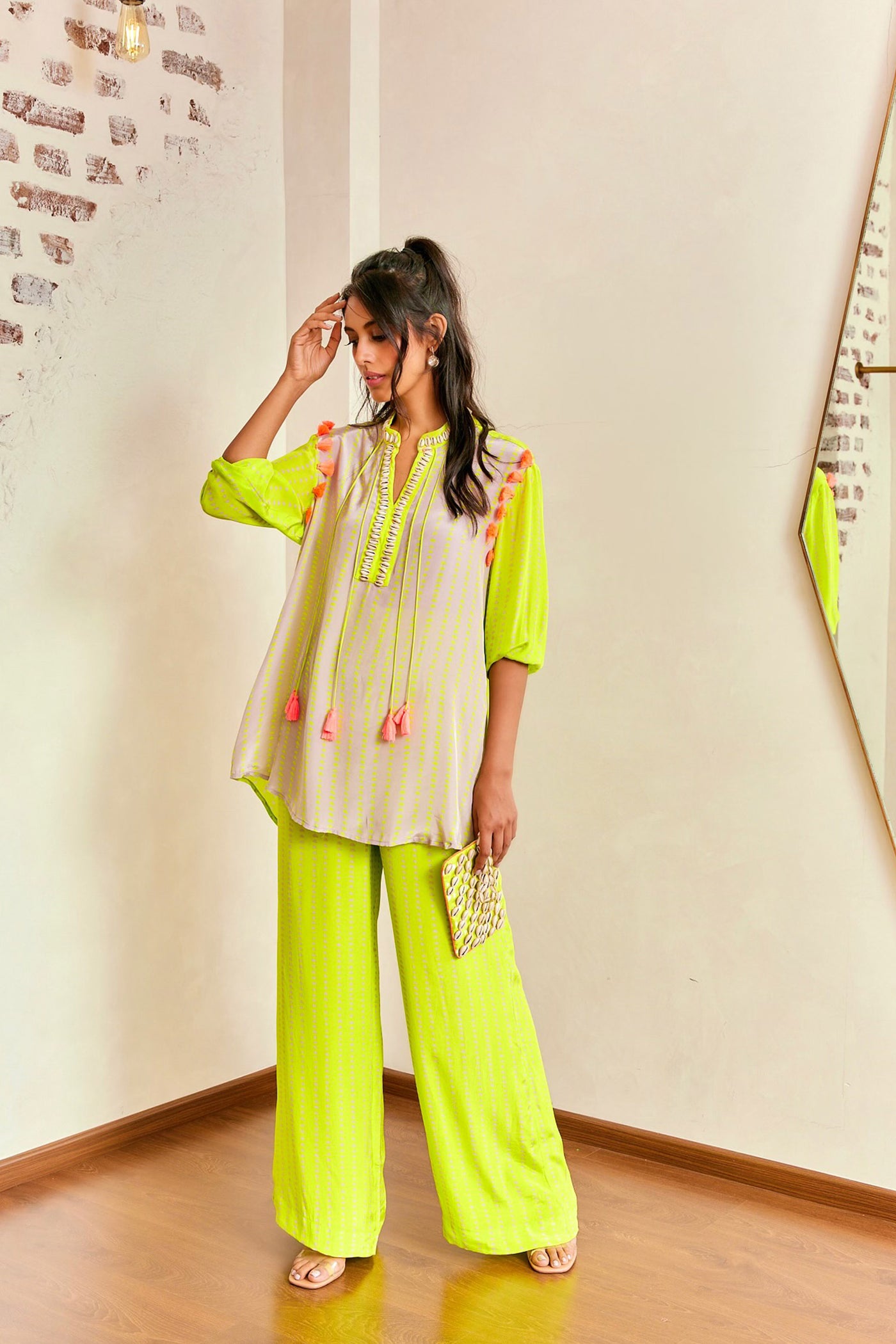 Maison Blu Shell Kurti With Flare Pant mauve green online shopping melange singapore indian designer wear
