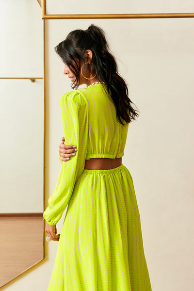 Maison Blu Neon Green Shell Tie Up Jumpsuit With Tassels western indian designer wear online shopping melange singapore
