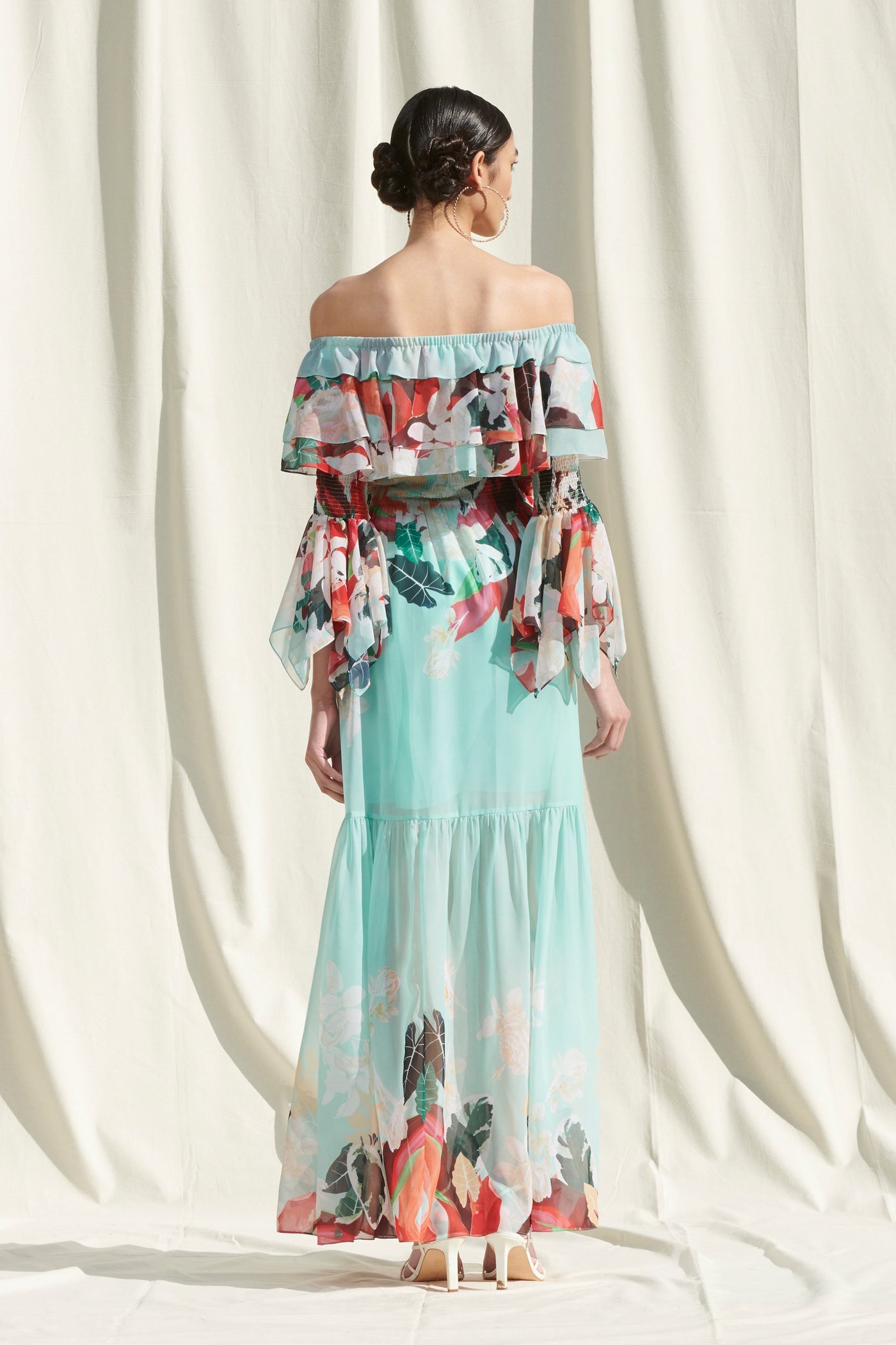 Mandira Wirk - Off Shoulder Smocking Dress - Melange Singapore - Indian Designer Wear Online Shopping