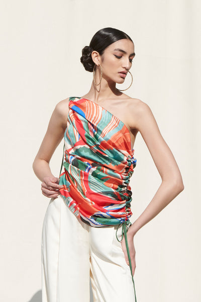 Mandira Wirk - Red Drape Top - Melange Singapore - Indian Designer Wear Online Shopping
