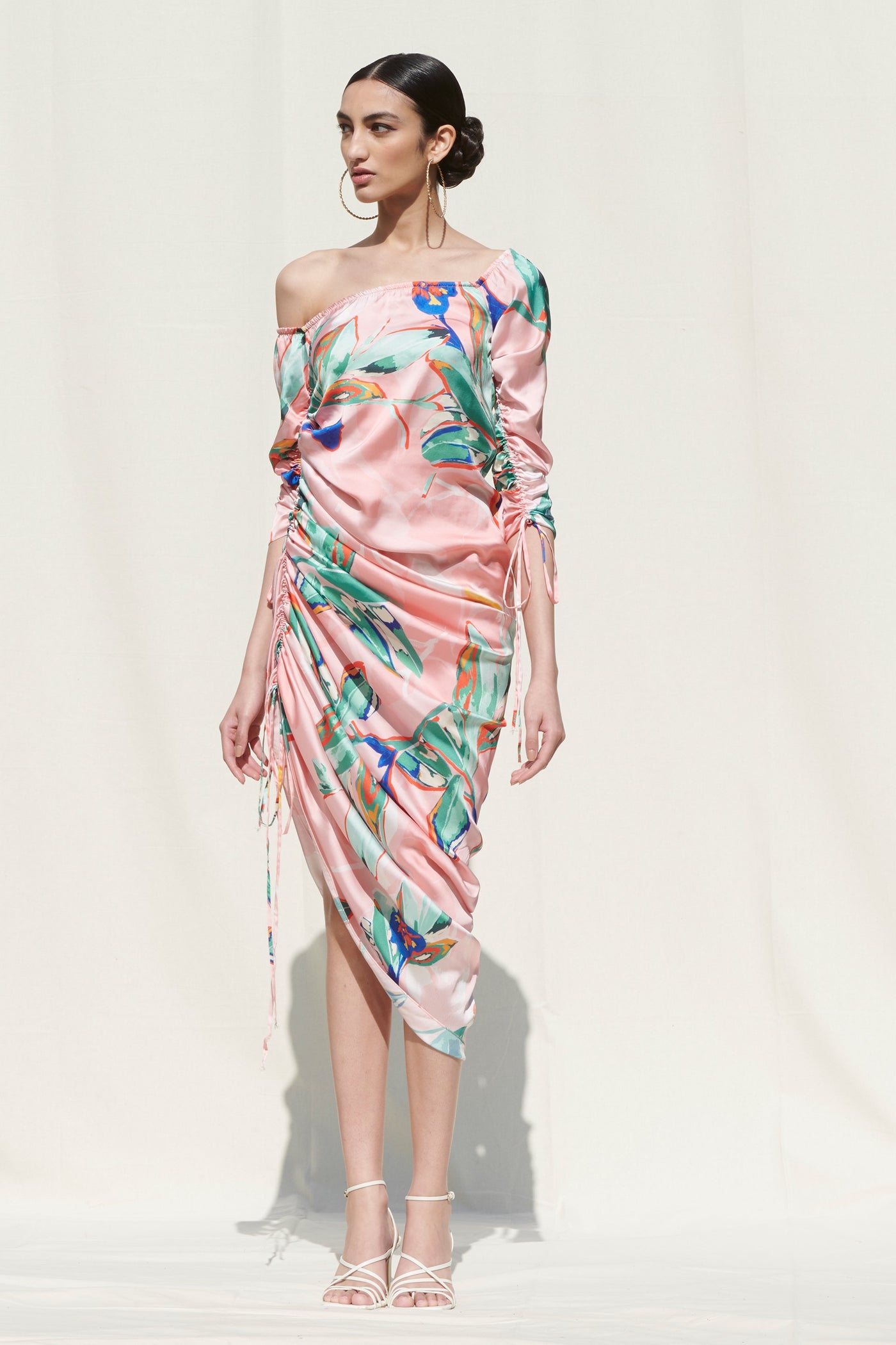 Mandira Wirk - One Shoulder Dress With Side Gather - Melange Singapore - Indian Designer Wear Online Shopping