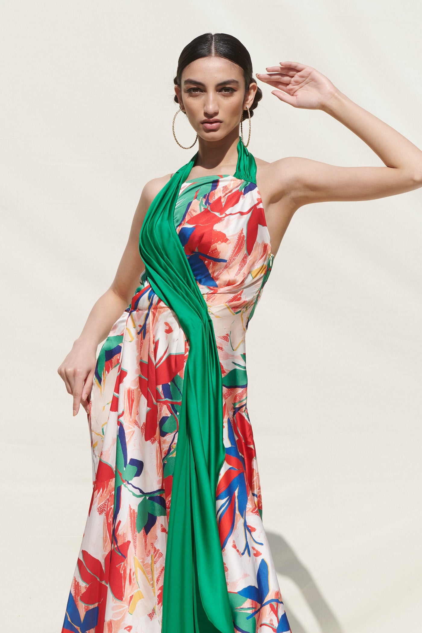 Printed Asymmetrical Drape Dress